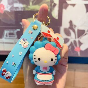 Sanrio Hello Kitty Silicone Keychain, Cute PVC Keyring - Bonet blue